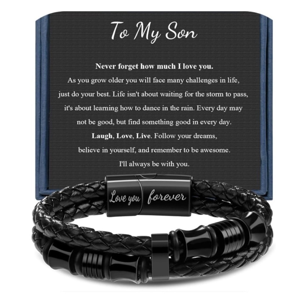 #41 🆕 Double-Row Braided Leather Bracelet for Men Dad Son Boyfriend Husband 🖤